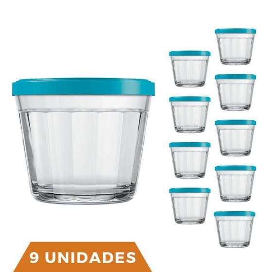 Imagem de 9 Pote Americano Vidro C/Tampa Cores Amlimento 150ml Nadir