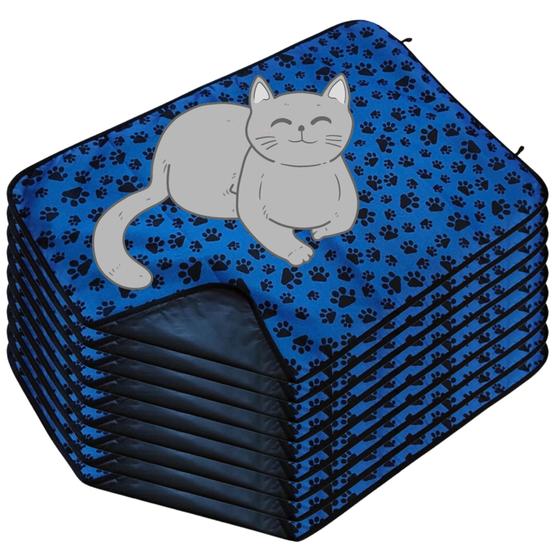 Imagem de 9 Tapetinhos Macios para Dormir Pet Antipulgas 300 Lavagens 100x70 Patinha Azul 3 Camadas