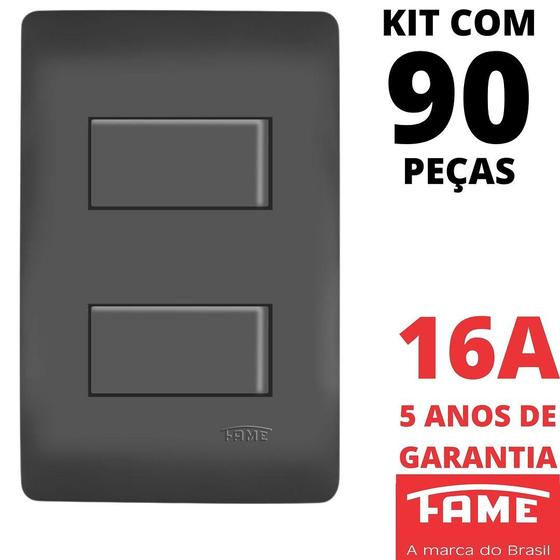 Imagem de 90un Interruptor Paralelo Three Way 2 Teclas 10A Com Placa 4x2 Habitat Black FAME