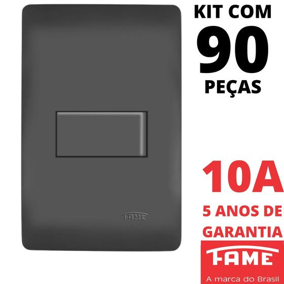 Imagem de 90un Interruptor Simples 10A Com Placa Habitat Black FAME
