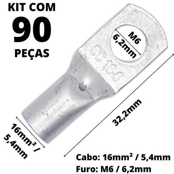 Imagem de 90un Terminal de Compressão Para Cabo de 16mm² Furo M6 SC16-06