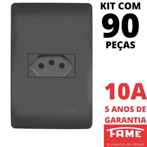Imagem de 90un Tomada Padrão 2P+T 10A Com Placa Habitat Black FAME