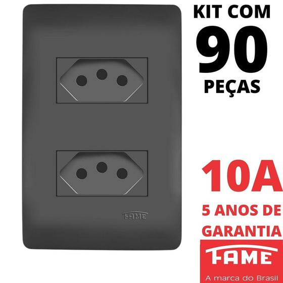 Imagem de 90un Tomada Padrão Dupla 2P+T 10A Com Placa Habitat Black FAME