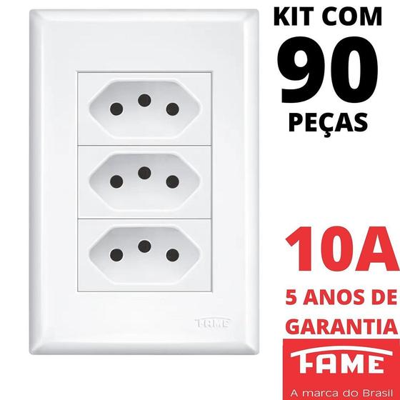 Imagem de 90un Tomada Padrão Tripla 2P+T 10A Com Placa Evidence FAME