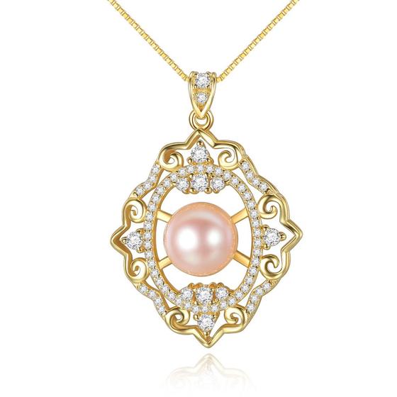 Imagem de 925 Colar de prata sólido Pingente de Pérola Zircon Mulheres Joias Finas Link Natural Freshwater Pérola Dourada Colar Lady Gift Colares