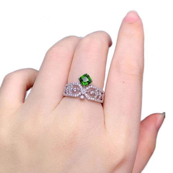 Imagem de 925 Sterling Silver Inset com gemstone feminino elegante elegante quadrado diopside suporte a ajustável anel  Anéis