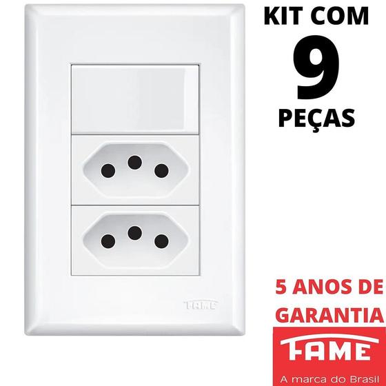 Imagem de 9un Interruptor Paralelo Three Way 16A e Tomada Dupla Padrão 2P+T 20A Com Placa Evidence FAME