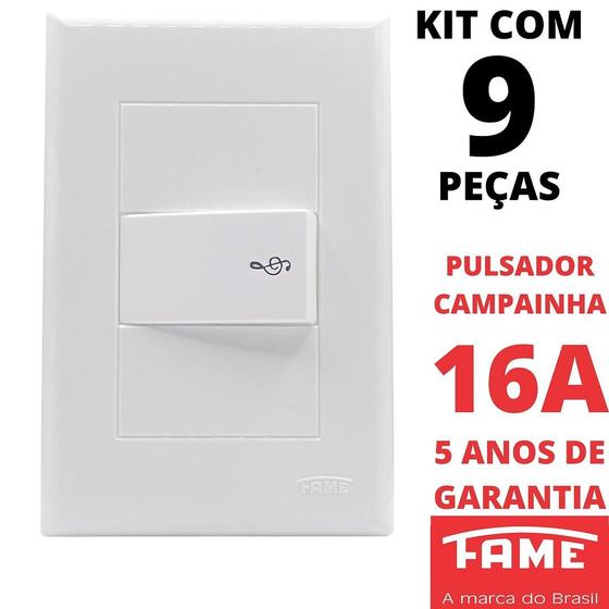 Imagem de 9un Interruptor Pulsador Campainha 16A Com Placa Evidence FAME