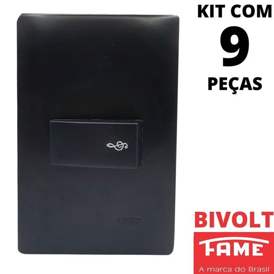 Imagem de 9un Interruptor Pulsador Campainha 16A Com Placa Habitat Black FAME