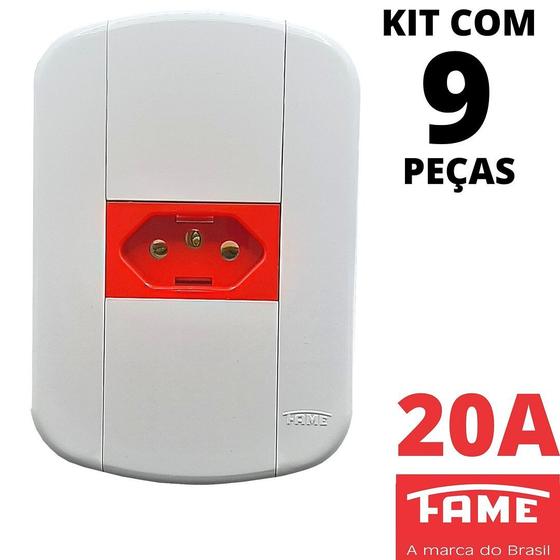 Imagem de 9un Tomada Padrão 2P+T 20A Vermelha Com Placa Blanc Mais FAME