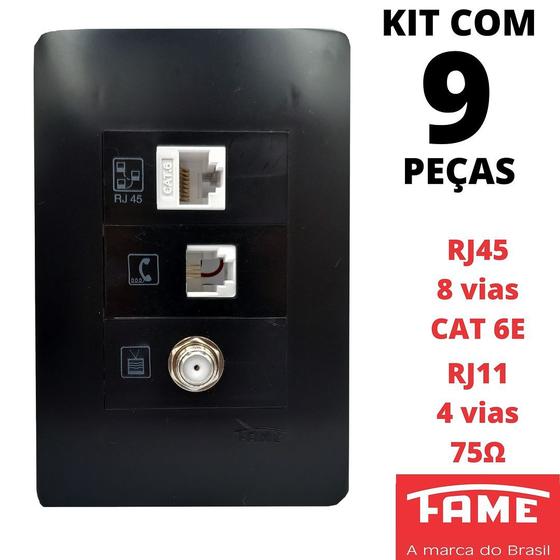 9un Tomada VDI RJ11 4 Vias RJ45 CAT 6E 8 Vias e Coaxial Com Placa ...