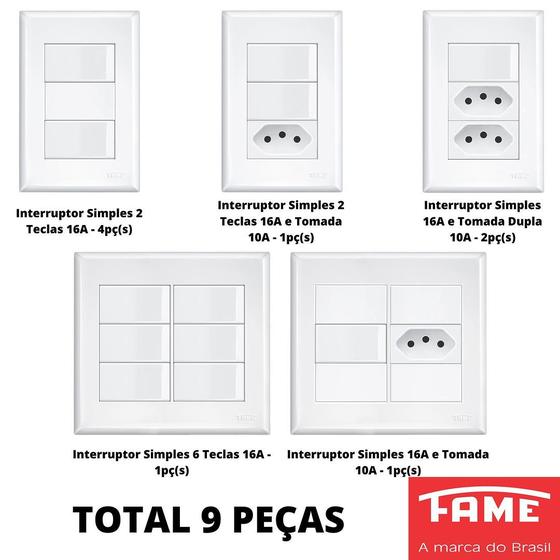 Imagem de 9un Tomadas Interruptores 4x2 4x4 Com Placa Evidence FAME