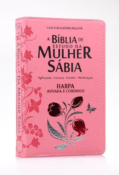 Imagem de A Bíblia de Estudo da Mulher Sábia  RC  Harpa Avivada e Corinhos  Letra Grande  Capa Pu  Rosa