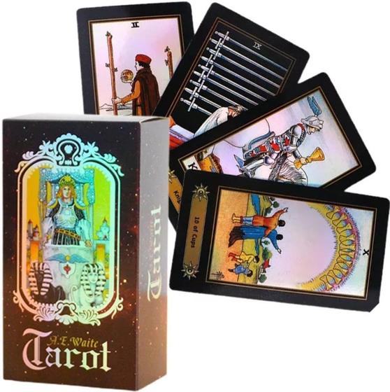 Imagem de A.E. Waite Tarot Deck Holográfico Tarô Rider Waite Baralho de Cartas de Oráculo