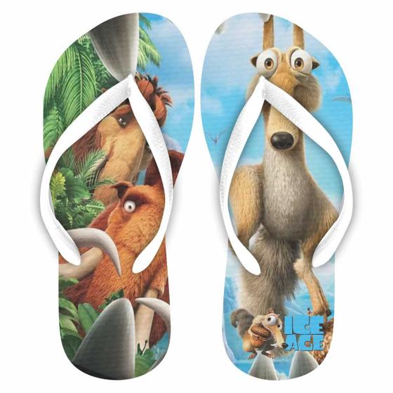 Imagem de A era do Gelo Chinelo do filme. Sid, Scrat, Manny, Many. Presente desenho Adulto e Infantil menino e menina