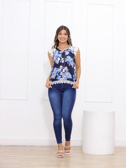 Imagem de A-Lows Regata Larga Feminina Estampada Colar Casual Viscose