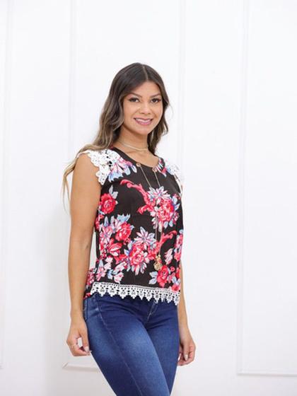 Imagem de A-Lows Regata Larga Feminina Estampada Colar Casual Viscose