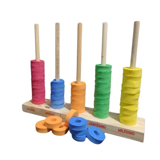 Imagem de Ábaco Aberto Escolar Em EVA com 5 Hastes e 50 Argolas Coloridas Brinquedo Educativo