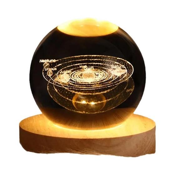 Imagem de Abajur 3D LED Bola de Cristal - Luz Noturna com Design de Galáxia, Lua e Planetas