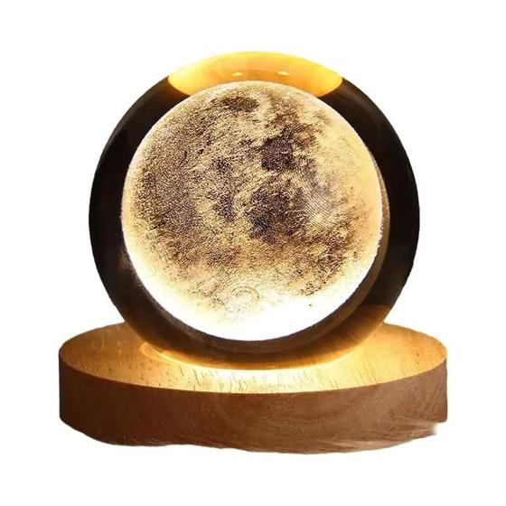 Imagem de Abajur 3D LED Bola de Cristal - Luz Noturna com Design de Galáxia, Lua e Planetas