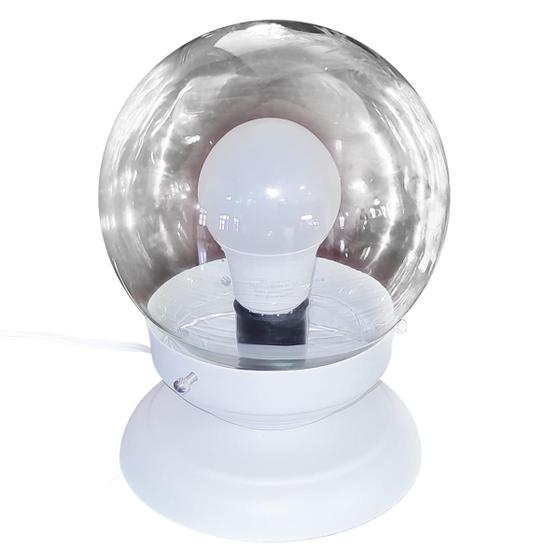 Imagem de Abajur Bola de Cristal Branco C/Esfera 10x15 Vidro Incolor