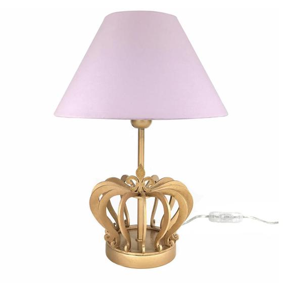 Abajur Coroa Dourada Cúpula Rosa Quarto Bebê Infantil Menina Menor preço em Abajur Coroa Dourada Cúpula Rosa Quarto Bebê Infantil Menina