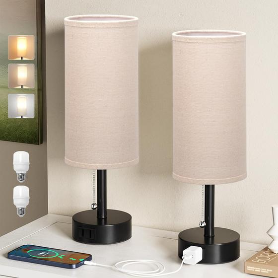 Imagem de Abajur de Mesa Fenmzee com Tomada AC e USB - Conjunto com 2 Peças