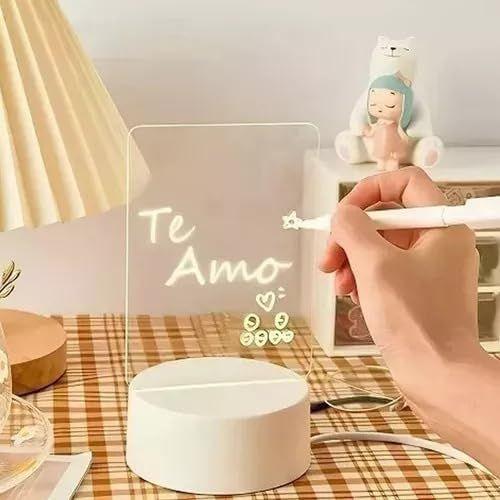 Imagem de Abajur de Mesa Luminária Led 3D Usb com Tela pra Escrever Decoração Quarto Sala Presente Recado