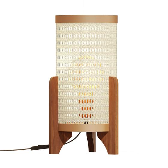 Imagem de Abajur de Mesa Para Sala Quarto Pé de Madeira e Rattan Luxo