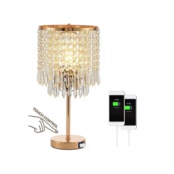 Imagem de Abajur de Mesa Popity Home Gold Crystal - 2 Portas USB e Toque 3 Vias