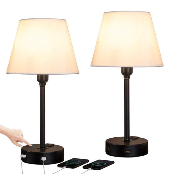 Imagem de Abajur de Mesa ZEEFO com Touch e 2 Portas USB - Kit com 2 Peças