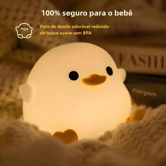 Imagem de Abajur de Silicone em Formato de Pato - Luz Noturna Recarregável para Bebês