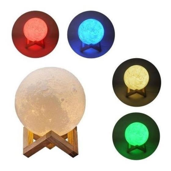 Imagem de Abajur decoração Sala Quarto iluminação Luz Lua 3d Luminaria 5 cores