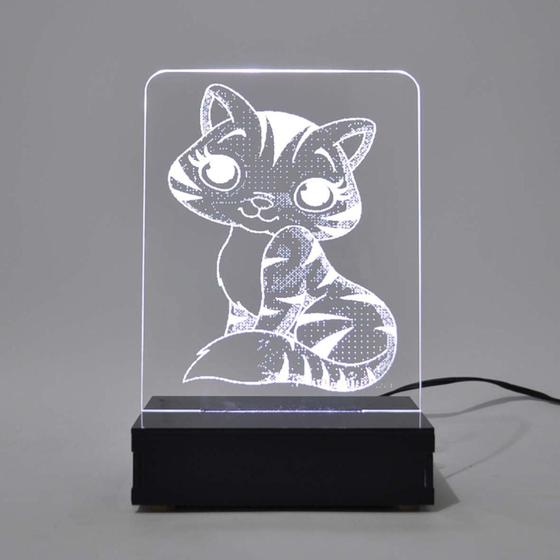 Imagem de Abajur e Luminária Gato Gatinho de Acrílico com LED Branco - Universo Acrílico