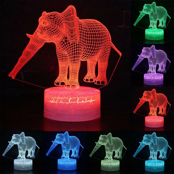 Imagem de Abajur Elefante 3D com Trocador de 7 Cores - Luminária Noturna LED