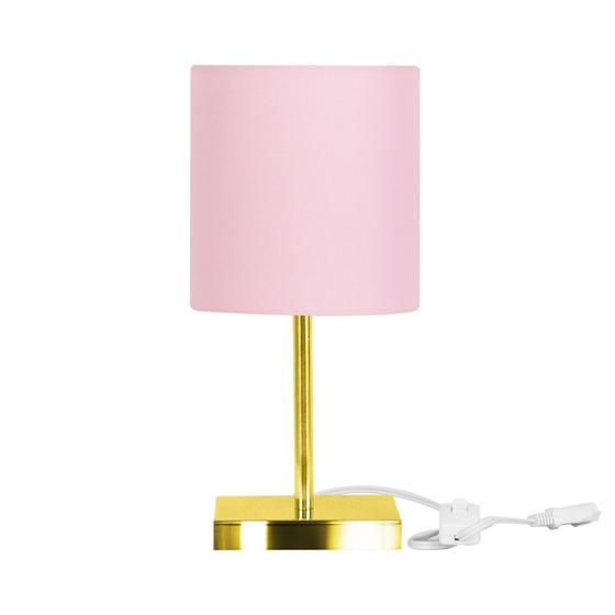 Imagem de Abajur Eros Cilindrico Rosa Base Toda Dourado Quadrada