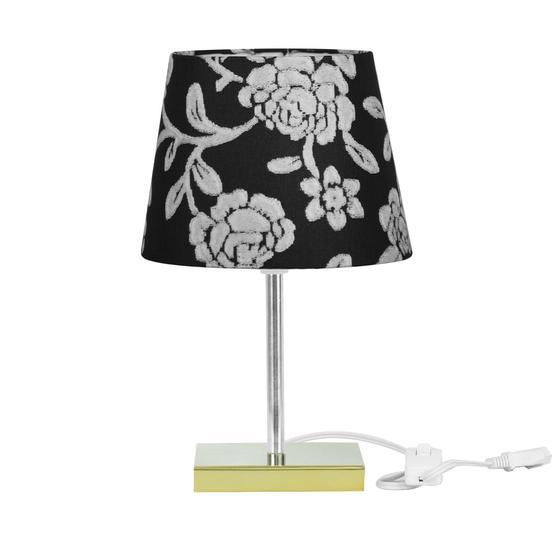 Imagem de Abajur Eros Dome Floral Prata 032 com Base Dourado Quadrada