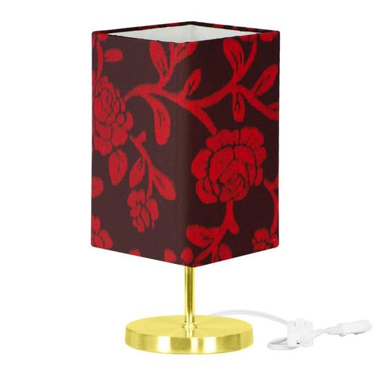 Imagem de Abajur Eros Quad Floral Vermelho com Base Redonda Dourado