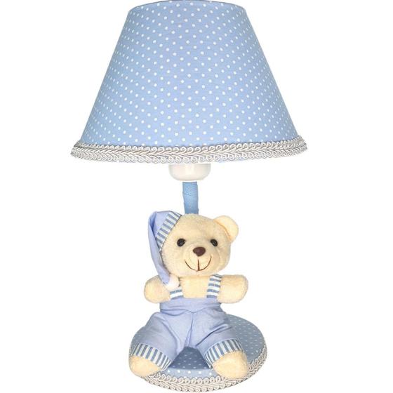 Imagem de Abajur Infantil De Quarto Bebê Poa Azul Soneca Urso Claro