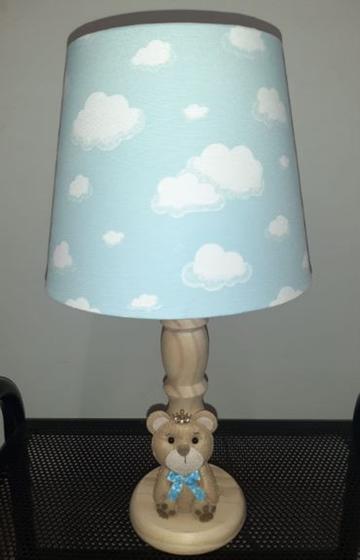 Imagem de Abajur INFANTIL em pinus, altura total 47cm com cúpula inclusa Azul