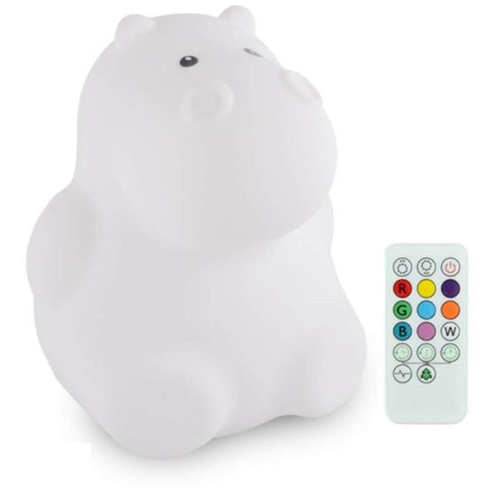 Imagem de Abajur Infantil LED Hipopótamo Pet Light Controle Remoto 9 Cores