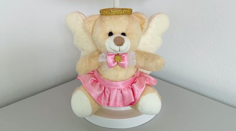 Imagem de Abajur Infantil Luminária Quarto Bebê Ursinha Anjinha Cúpula Rosa