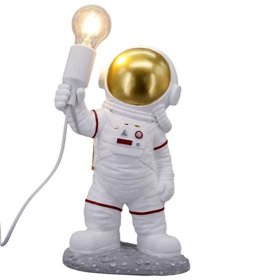 Imagem de Abajur Lâmpada Escultura Astronauta Resina Fino Acabamento