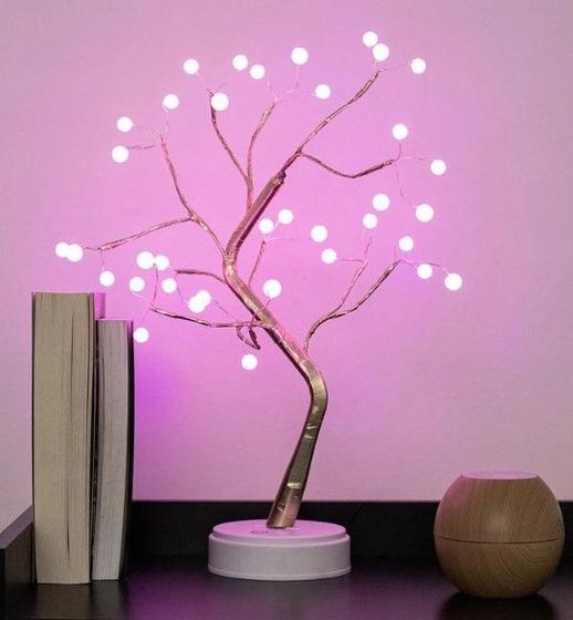 Imagem de Abajur Luminária Árvore LED ROSA Decoração funciona com cabo USB