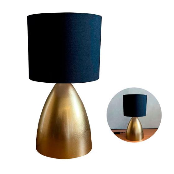 Imagem de Abajur luminária Clássico Cone Dourado Com Cúpula Tecido algodão Preto