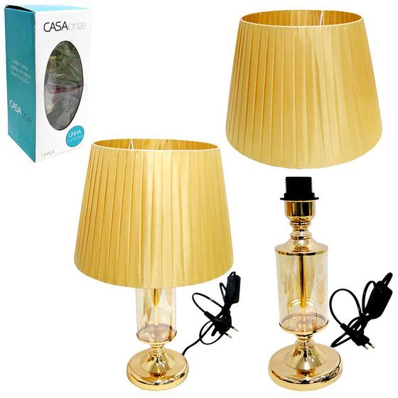 Imagem de Abajur luminaria cupula e base de metal vidro dourado 49cm