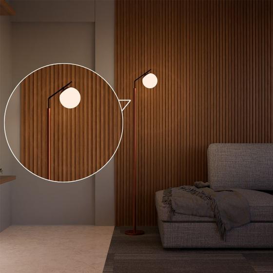 Imagem de Abajur Luminária De Chão Altura 1,6m Cobre Bivolt Com Globo Vidro + Lâmpada