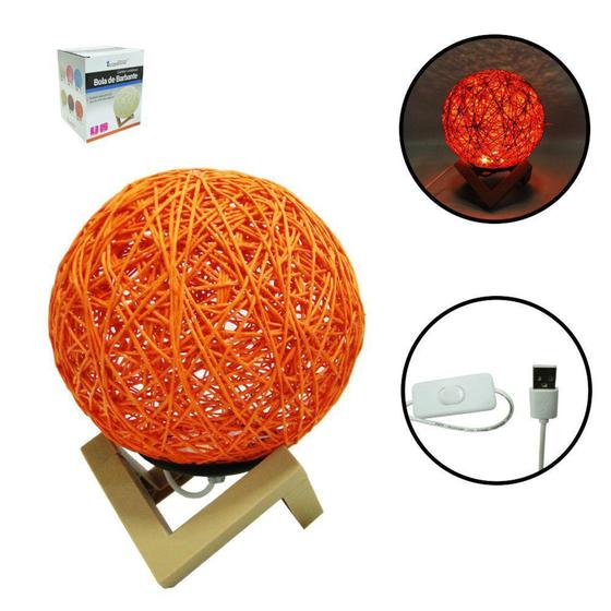 Imagem de abajur / luminaria de led cupula bola de barbante e base plastico + cabo usb 1,2m 19x15cm de ø - INT