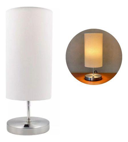 Imagem de Abajur Luminaria de Mesa Base Liga/Desliga Escovado Bivolt + Cúpula Tecido algodão Branco