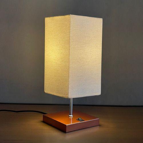 Imagem de Abajur luminária de Mesa Clássico Quadrado Com Interruptor e Cúpula Decoração Casa e Sala, Quarto e Cabeceira Cama, Escritório estudar